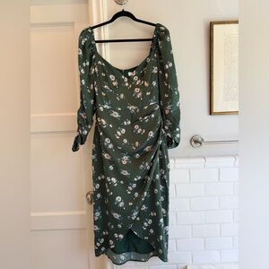Astr Green Floral Long Sleeve Dress